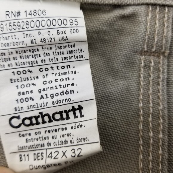 Carhartt B11 DES Work Pants Desert Khaki Dungaree Fit Carpenter Duck 42x32 - Picture 10 of 11
